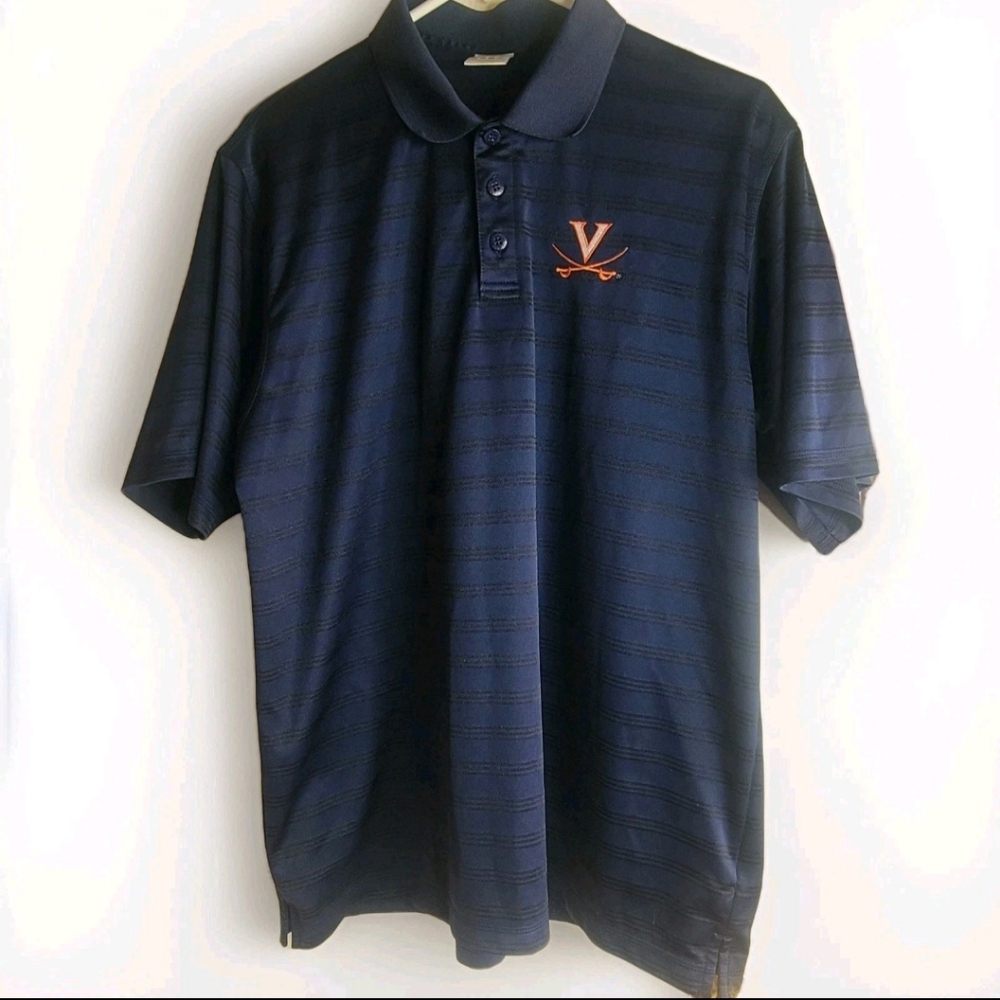 Adidas Virginia Cavaliers Polo L Navy Striped‎ Golf Shirt